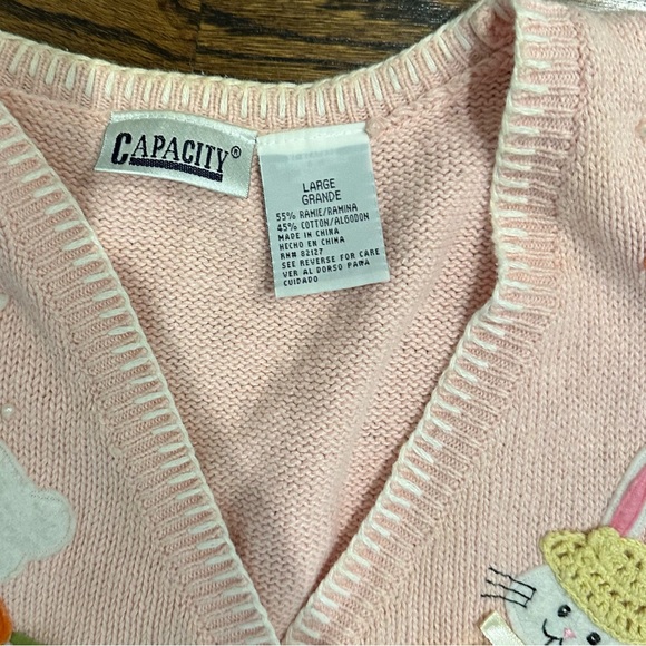 90s Vintage Pastel Knit Vest with Embroidered Easter Design Sz L - Picture 2 of 3